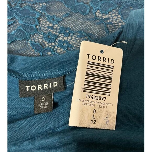 NWT Torrid Women's Teal & Gray Lace Pullover Blouse 3/4 Sleeve Stretch Size 0 - Picture 4 of 9